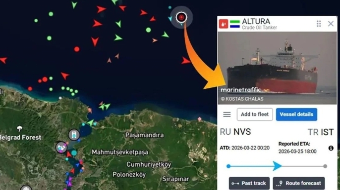 Pergamon Denizcilik'e ait 'Altura' adlı ham petrol tankerinin, gece yarısı İstanbul Boğazı'na 14 mil kala İHA ve İDA ile vurulduğu aktarıldı.